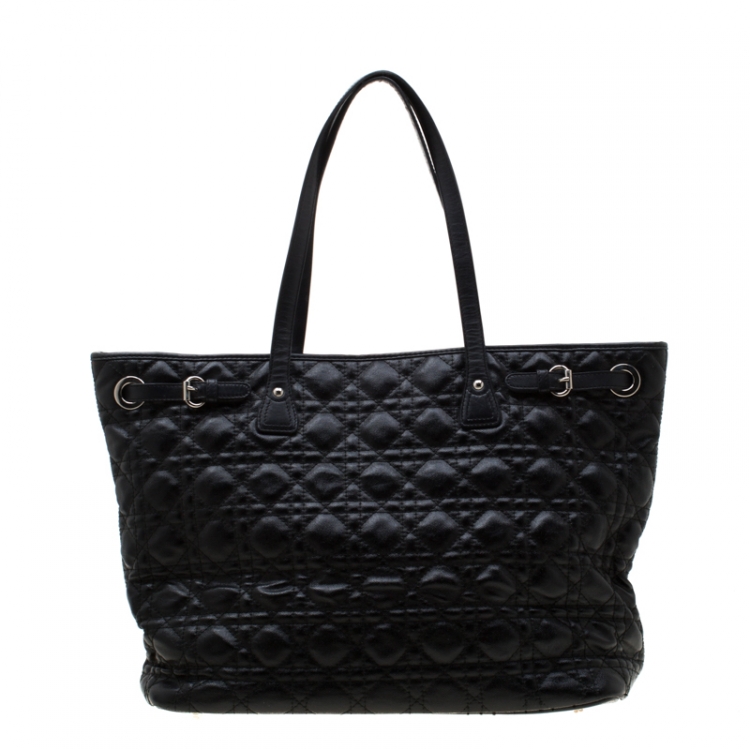 Pre Owned Dior Black Coated Canvas Medium Panarea Shopper Tote