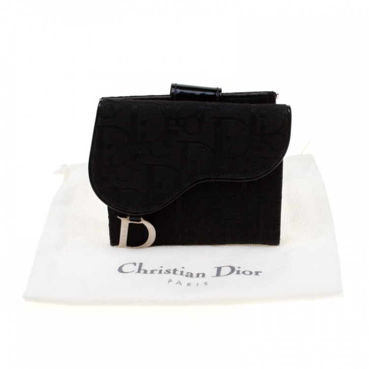 Pre Owned Dior Black Oblique Canvas Saddle Wallet