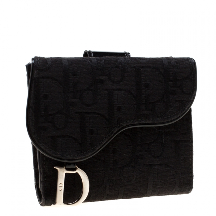 Pre Owned Dior Black Oblique Canvas Saddle Wallet
