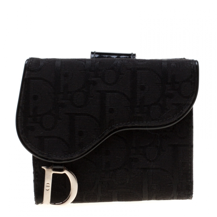 Pre Owned Dior Black Oblique Canvas Saddle Wallet