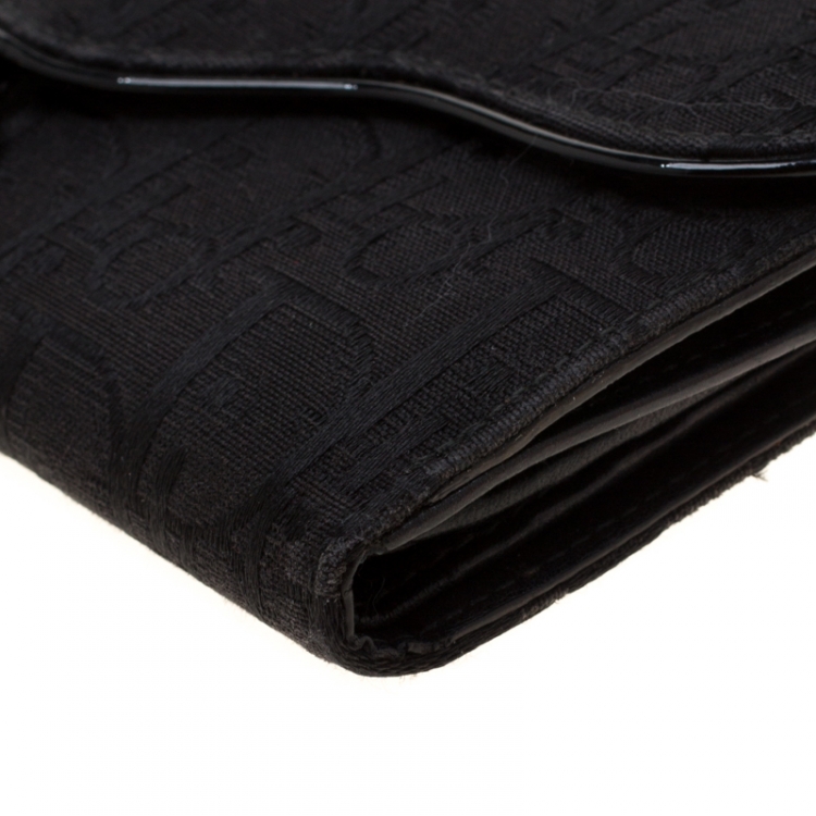 Pre Owned Dior Black Oblique Canvas Saddle Wallet