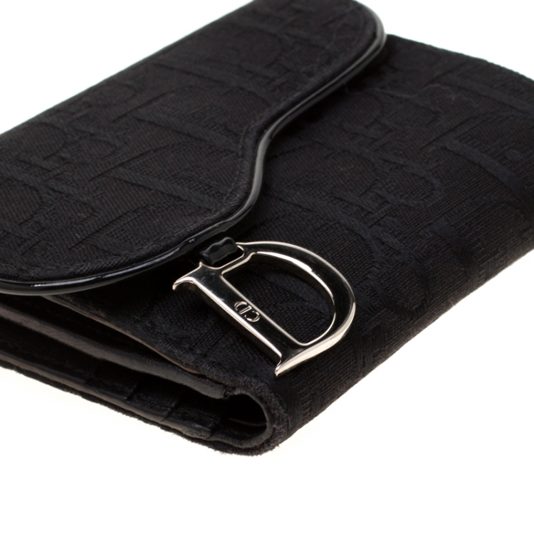 Pre Owned Dior Black Oblique Canvas Saddle Wallet