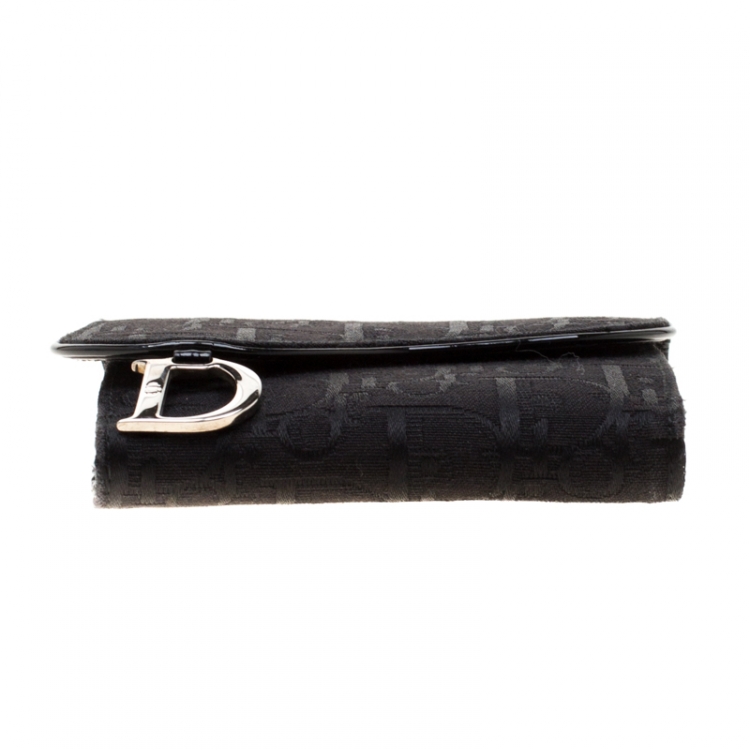 Pre Owned Dior Black Oblique Canvas Saddle Wallet