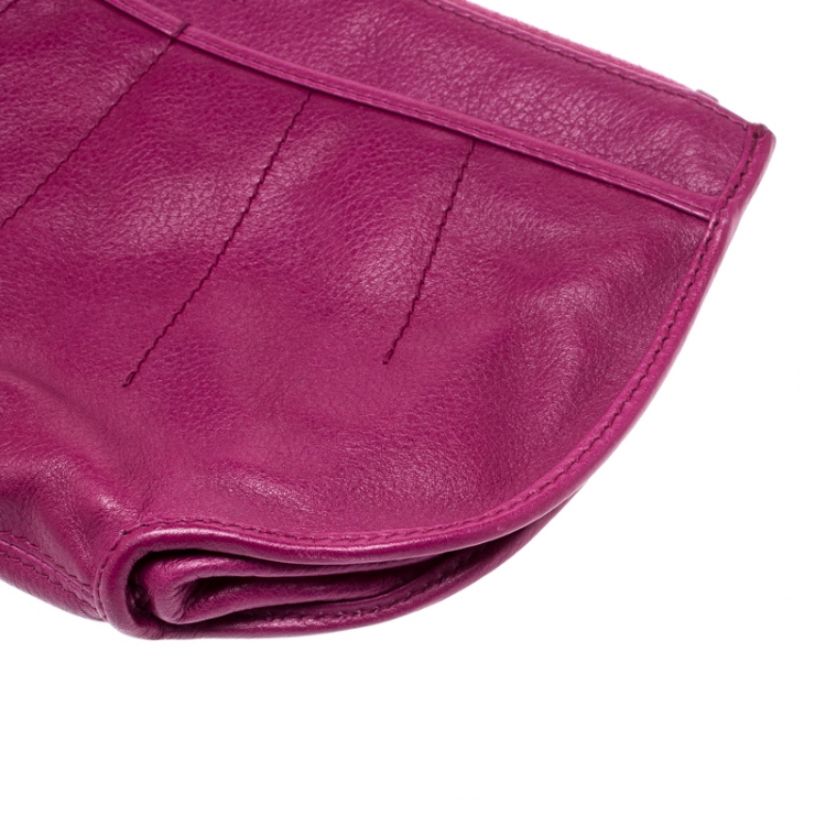 Pre Owned Dior Magenta Leather Wristlet Clutch
