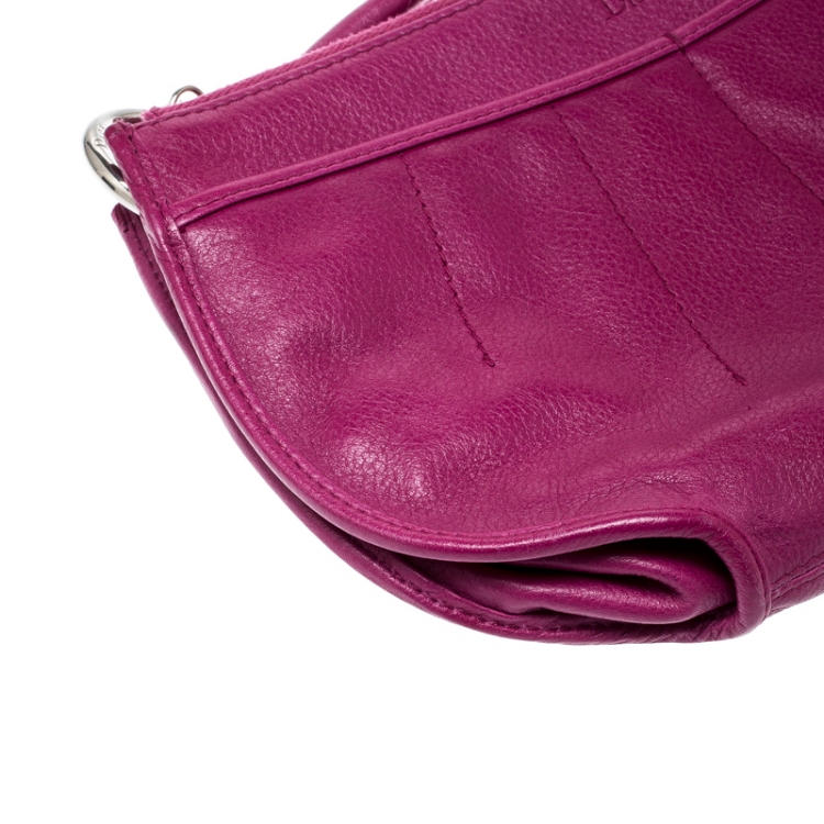Pre Owned Dior Magenta Leather Wristlet Clutch