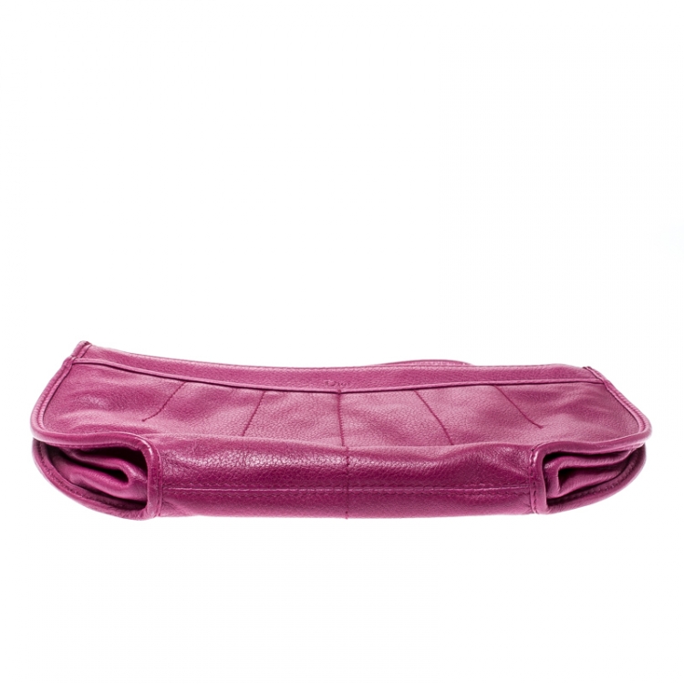 Pre Owned Dior Magenta Leather Wristlet Clutch