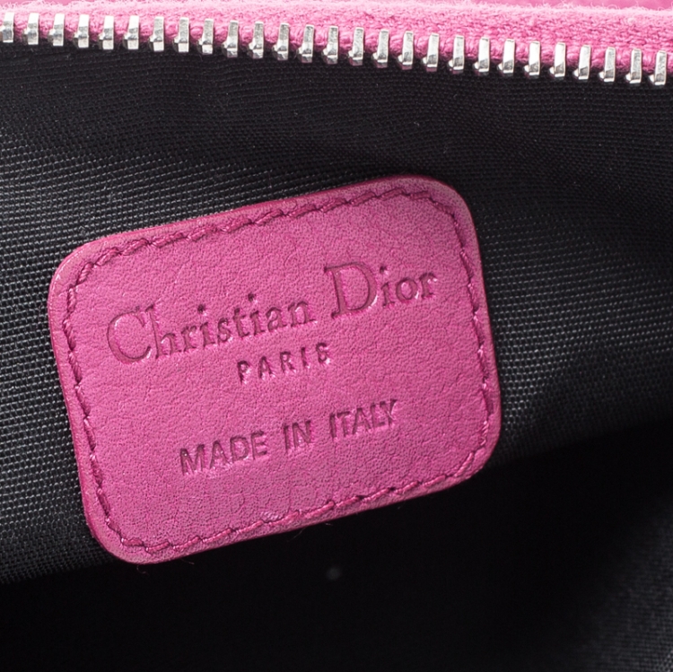 Pre Owned Dior Magenta Leather Wristlet Clutch