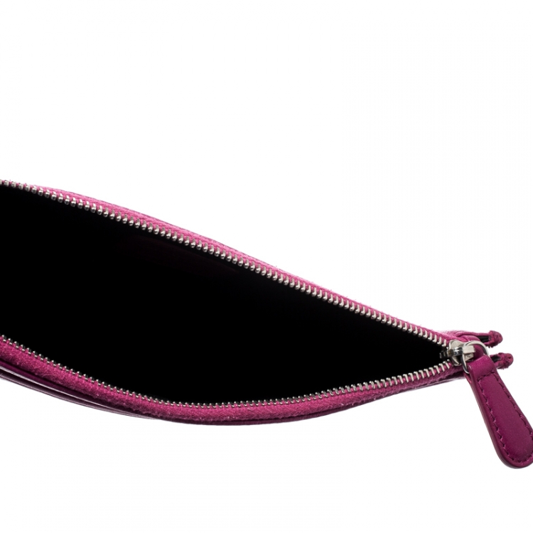 Pre Owned Dior Magenta Leather Wristlet Clutch