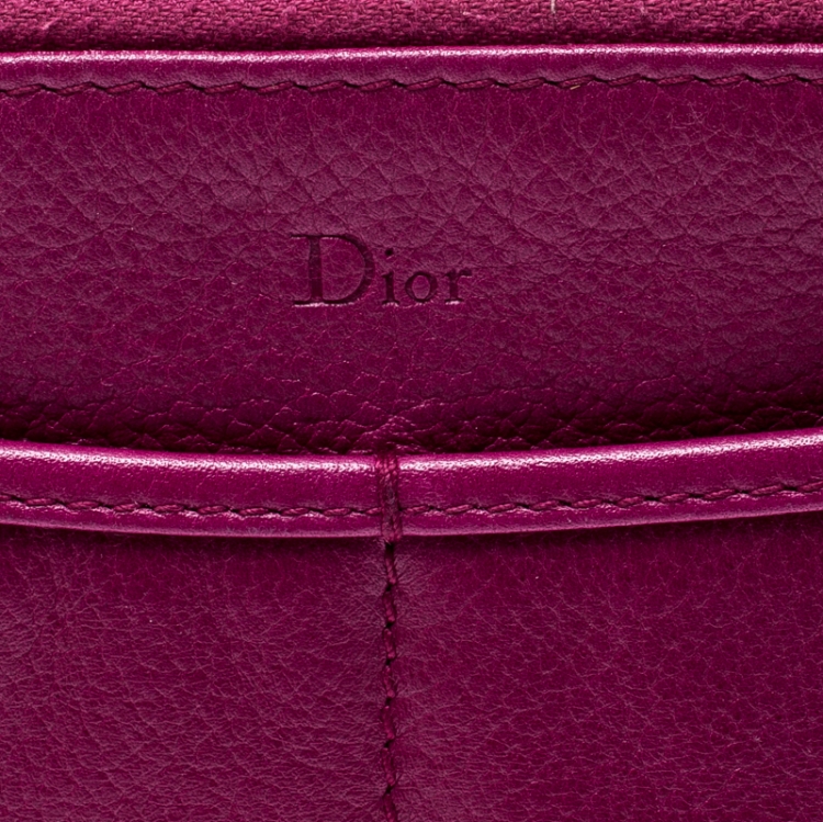 Pre Owned Dior Magenta Leather Wristlet Clutch