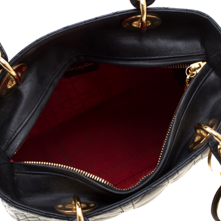 Pre Owned Dior Black Leather Medium Lady Dior Tote