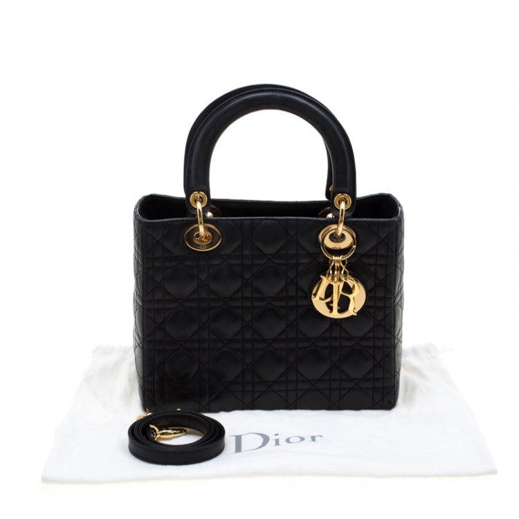 Pre Owned Dior Black Leather Medium Lady Dior Tote