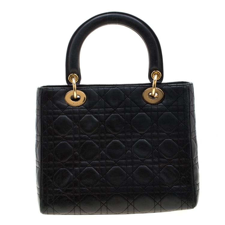 Pre Owned Dior Black Leather Medium Lady Dior Tote