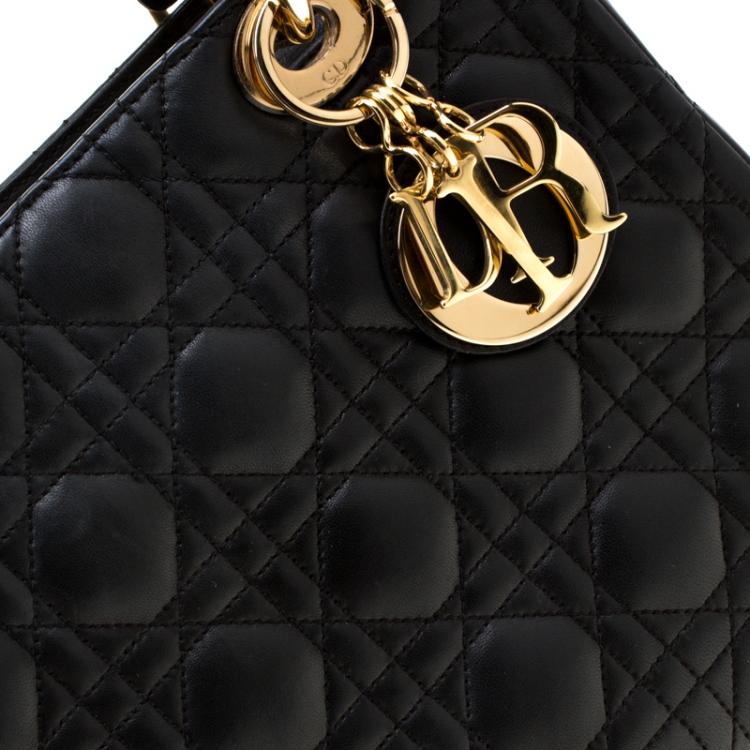 Pre Owned Dior Black Leather Medium Lady Dior Tote