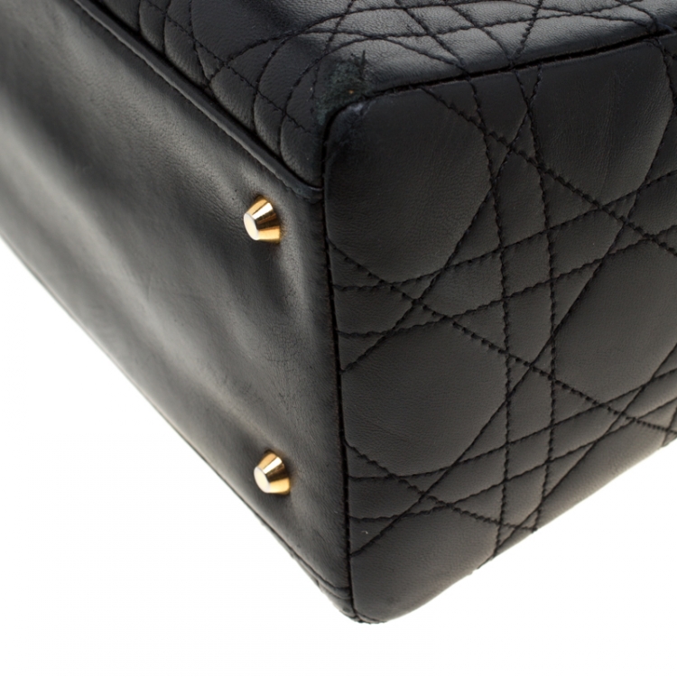 Pre Owned Dior Black Leather Medium Lady Dior Tote