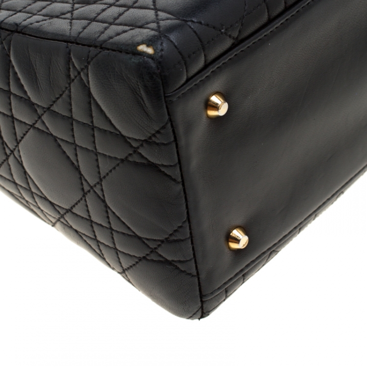 Pre Owned Dior Black Leather Medium Lady Dior Tote