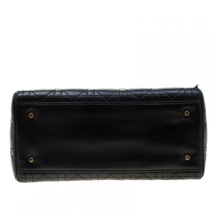 Pre Owned Dior Black Leather Medium Lady Dior Tote