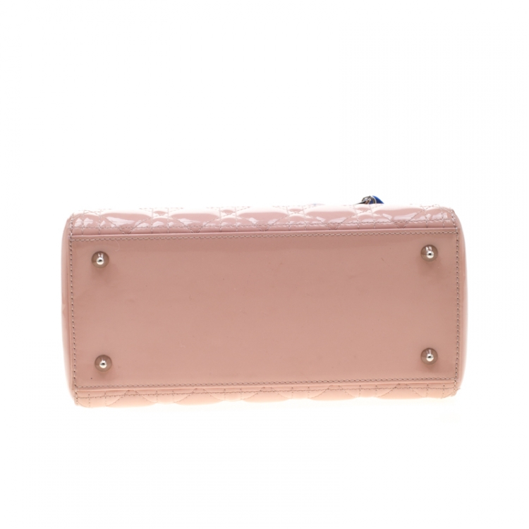Pre Owned Dior Blush Pink Cannage Patent Leather Medium Lady Dior Top Handle Bag