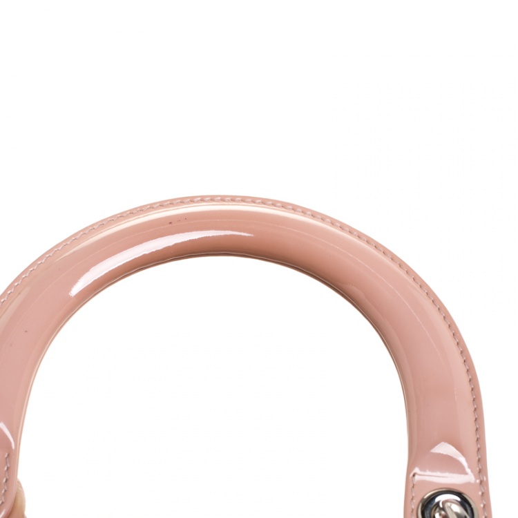 Pre Owned Dior Blush Pink Cannage Patent Leather Medium Lady Dior Top Handle Bag