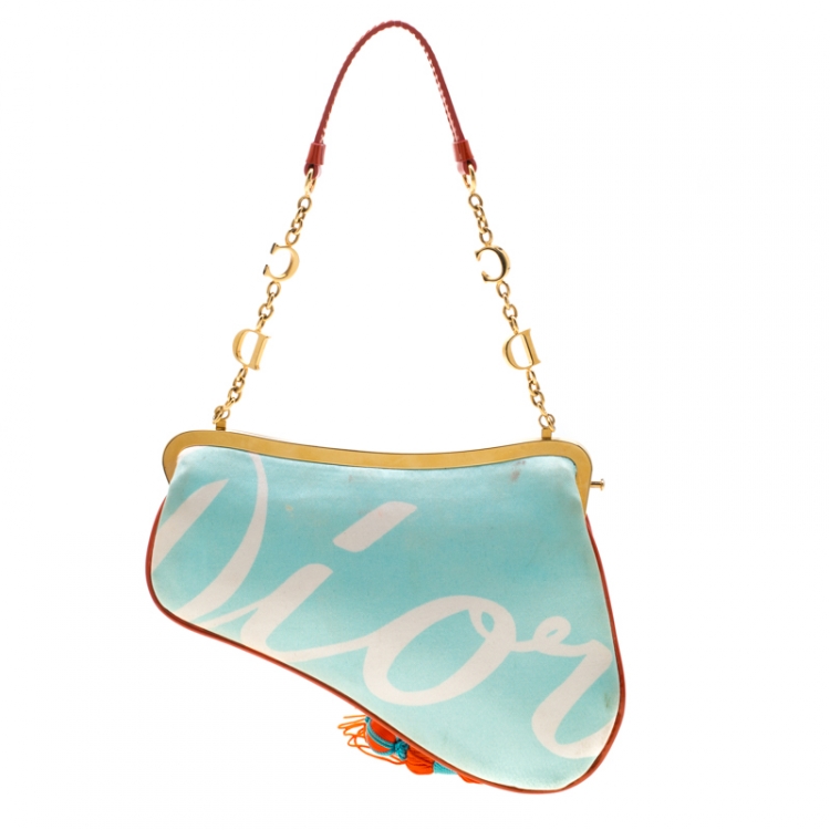 Pre Owned Dior Multicolor Floral Satin Limited Edition 0132 Fringe Saddle Bag