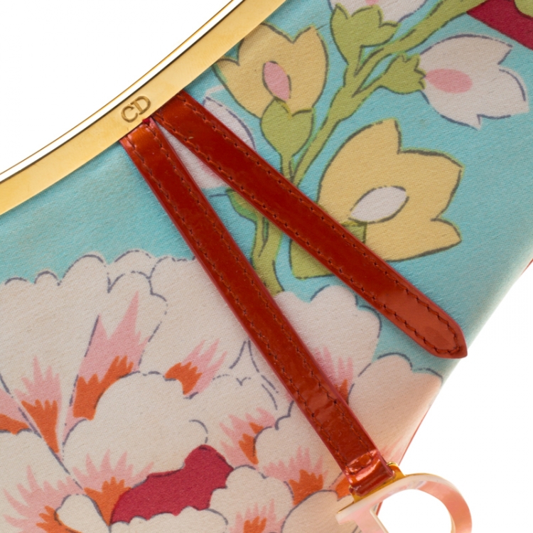 Pre Owned Dior Multicolor Floral Satin Limited Edition 0132 Fringe Saddle Bag