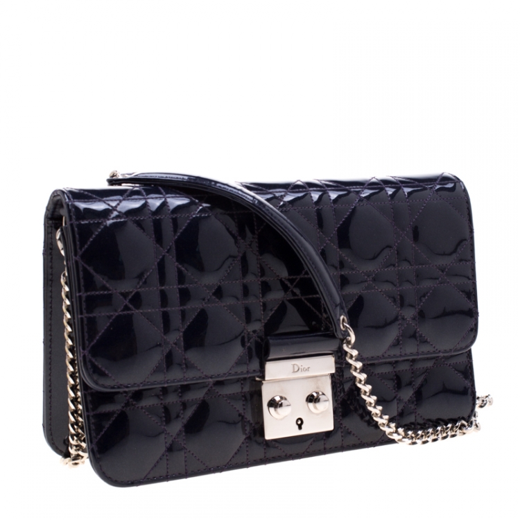 Pre Owned Dior Midnight Blue Cannage Patent Leather Miss Dior Promenade Pouch