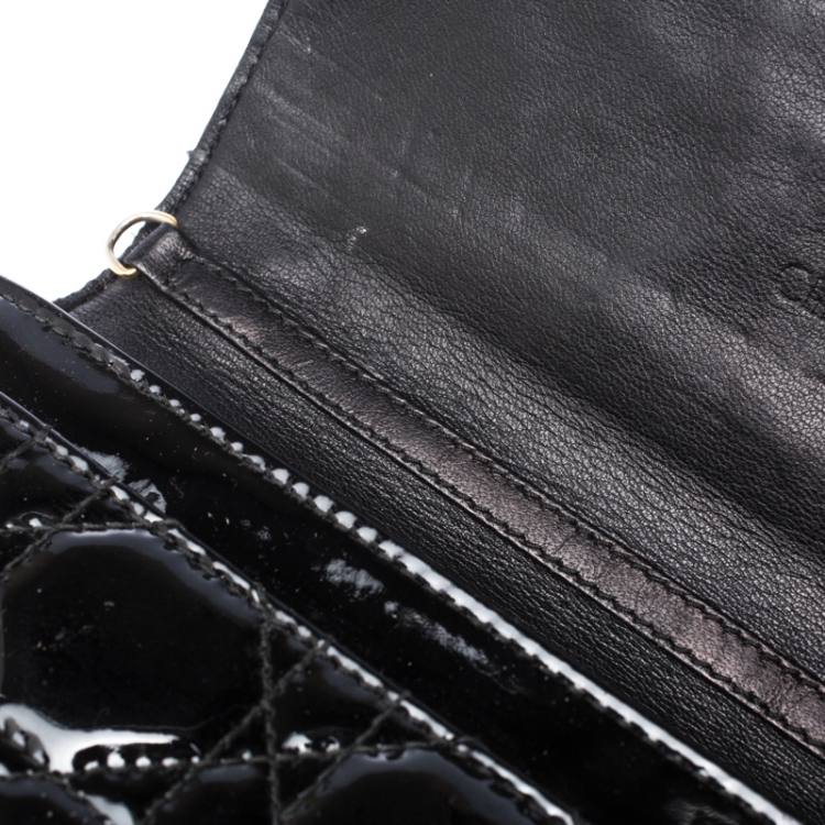 Pre Owned Dior Black Cannage Patent Leather Lady Dior Wallet on Chain