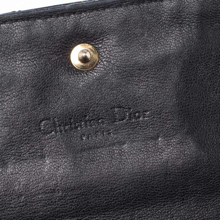 Pre Owned Dior Black Cannage Patent Leather Lady Dior Wallet on Chain