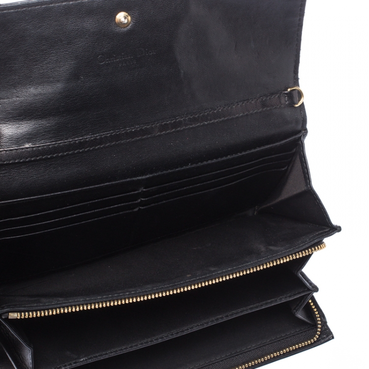 Pre Owned Dior Black Cannage Patent Leather Lady Dior Wallet on Chain