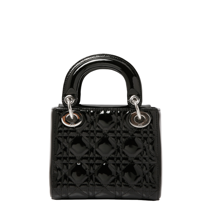 Pre Owned Dior Black Cannage Patent Leather Mini Lady Dior Tote
