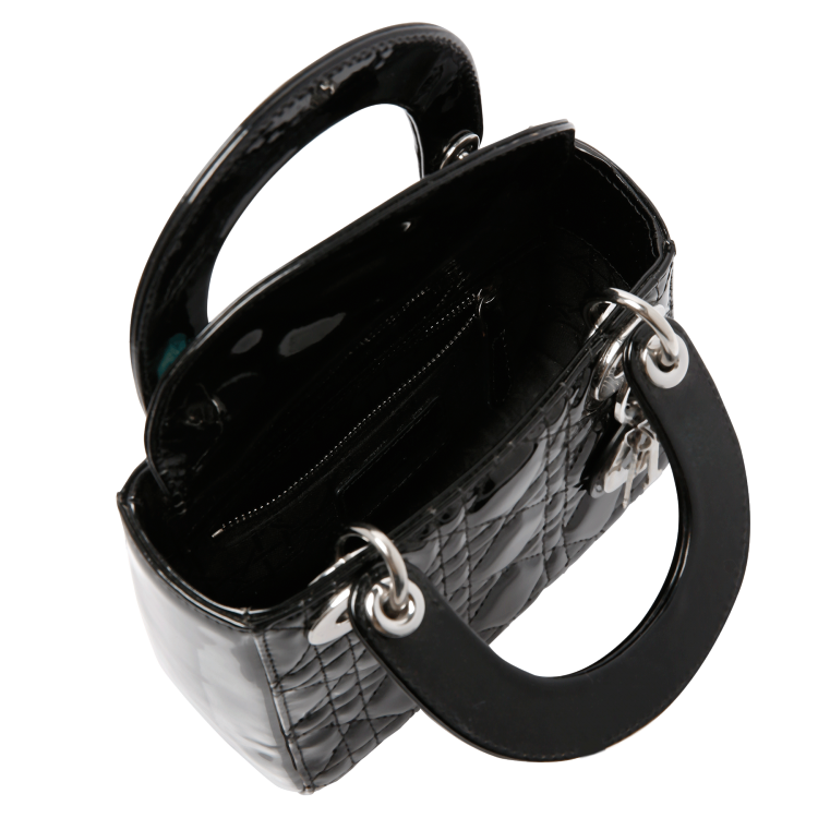 Pre Owned Dior Black Cannage Patent Leather Mini Lady Dior Tote