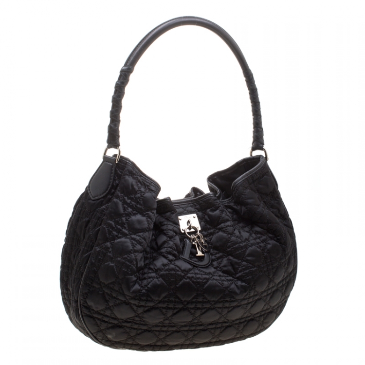مملوكة مسبقًا Dior Black Quilted Satin and Leather Charming Lock  Hobo