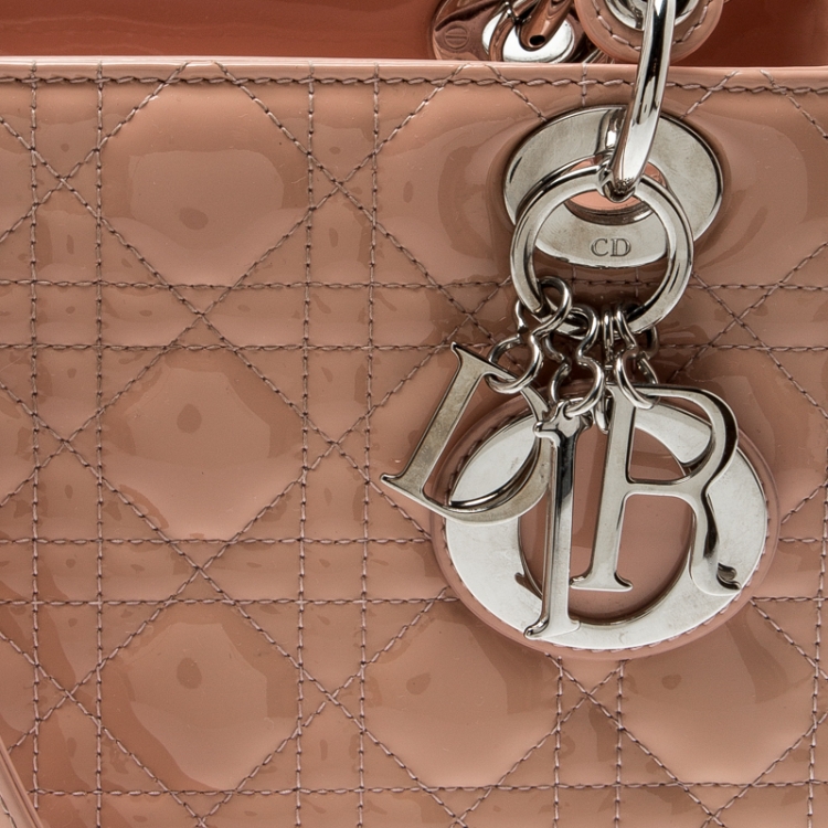 Pre Owned Dior Beige Patent Leather Medium Lady Dior Tote