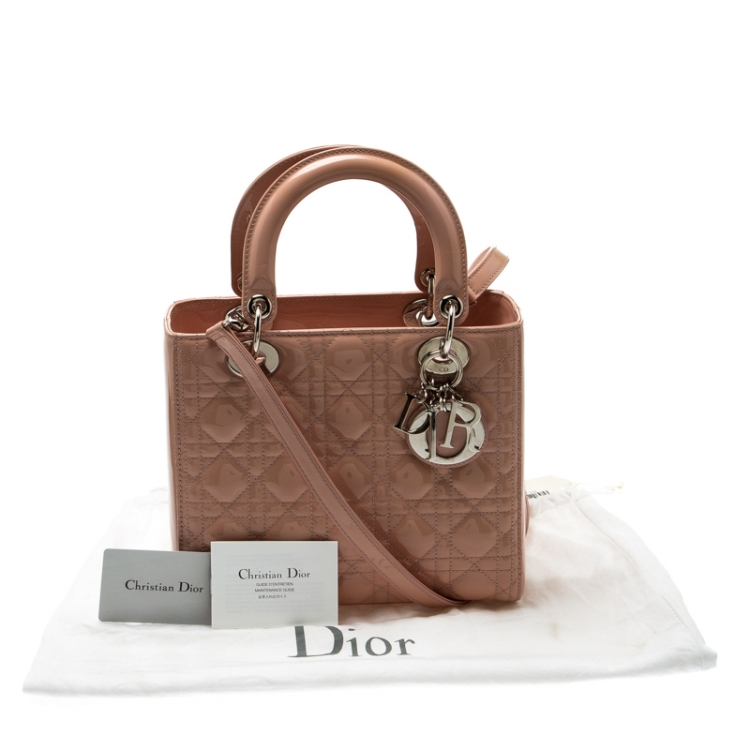 Pre Owned Dior Beige Patent Leather Medium Lady Dior Tote