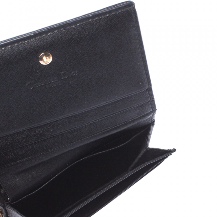 Pre Owned Dior Black Cannage Leather Lady Dior Flap Card Holder