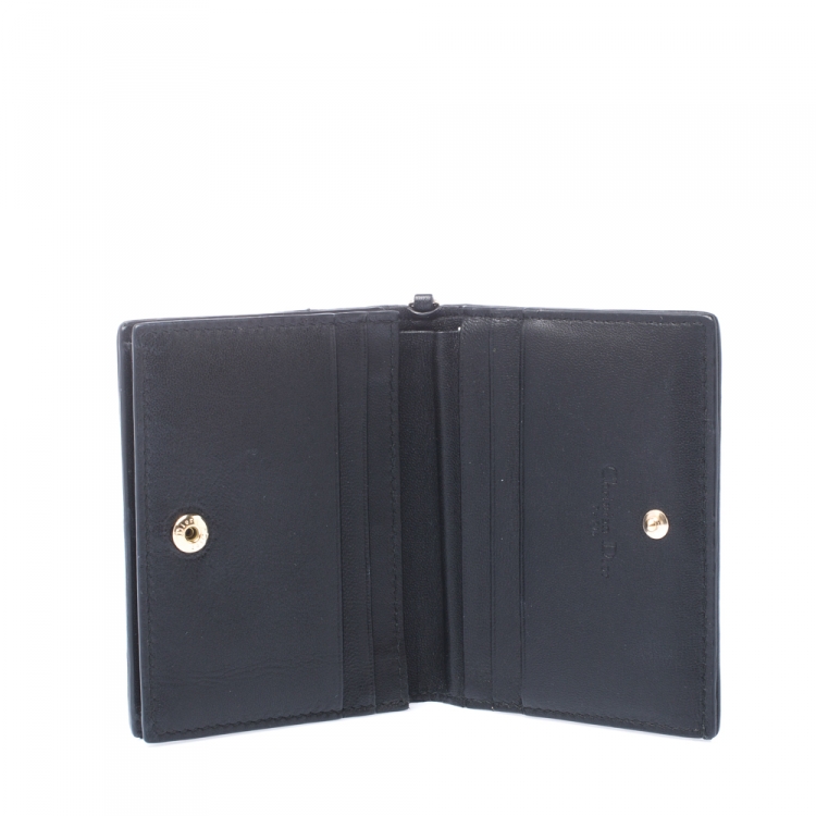 Pre Owned Dior Black Cannage Leather Lady Dior Flap Card Holder