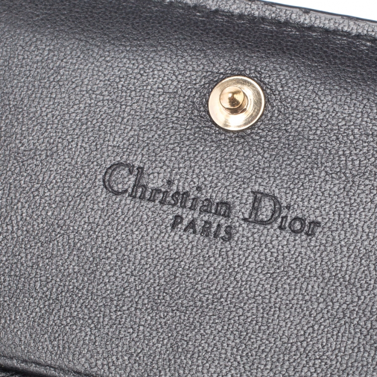 Pre Owned Dior Black Cannage Leather Lady Dior Flap Card Holder