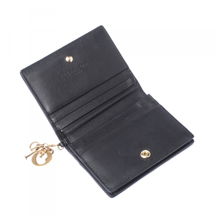 Pre Owned Dior Black Cannage Leather Lady Dior Flap Card Holder