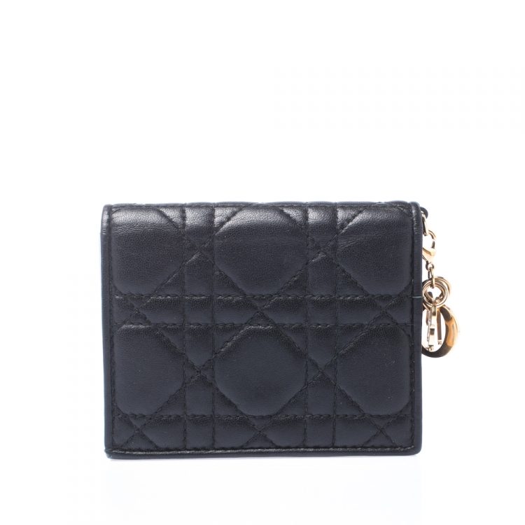 Pre Owned Dior Black Cannage Leather Lady Dior Flap Card Holder