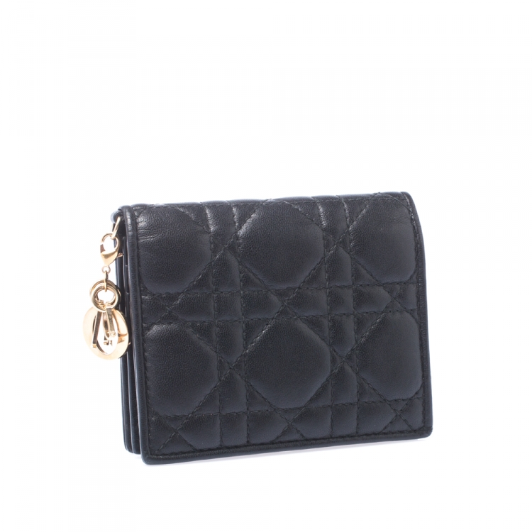 Pre Owned Dior Black Cannage Leather Lady Dior Flap Card Holder