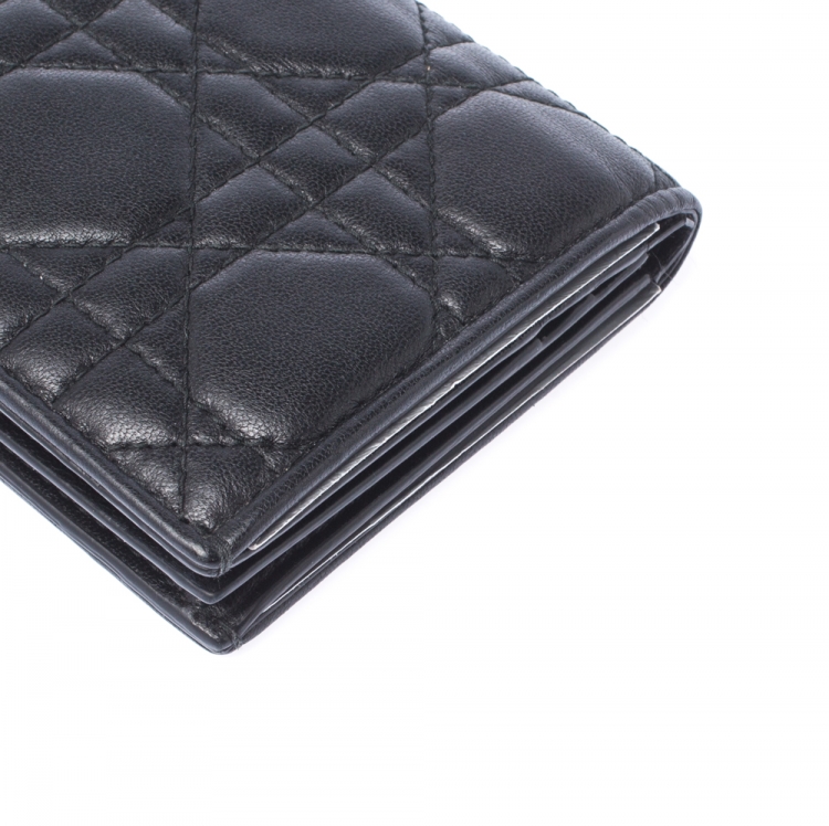 Pre Owned Dior Black Cannage Leather Lady Dior Flap Card Holder