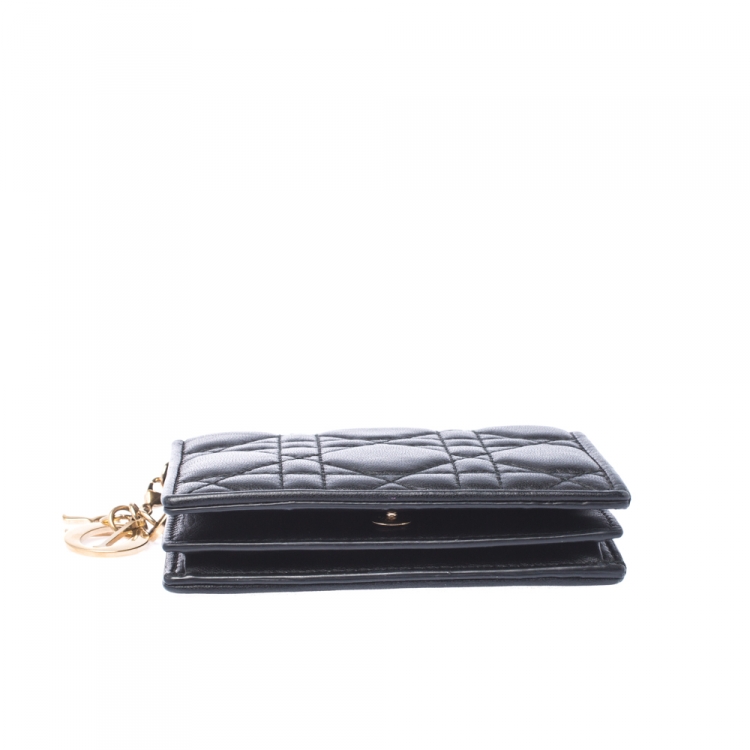 Pre Owned Dior Black Cannage Leather Lady Dior Flap Card Holder