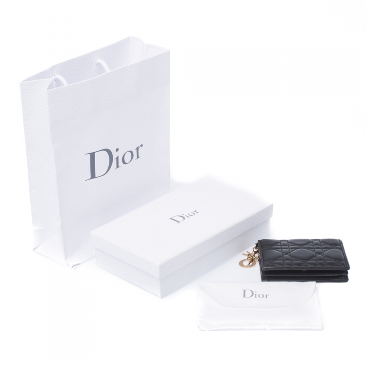 Pre Owned Dior Black Cannage Leather Lady Dior Flap Card Holder