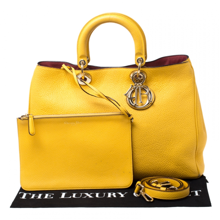 Pre Owned Dior Yellow Leather Large Diorissimo Shopper Tote