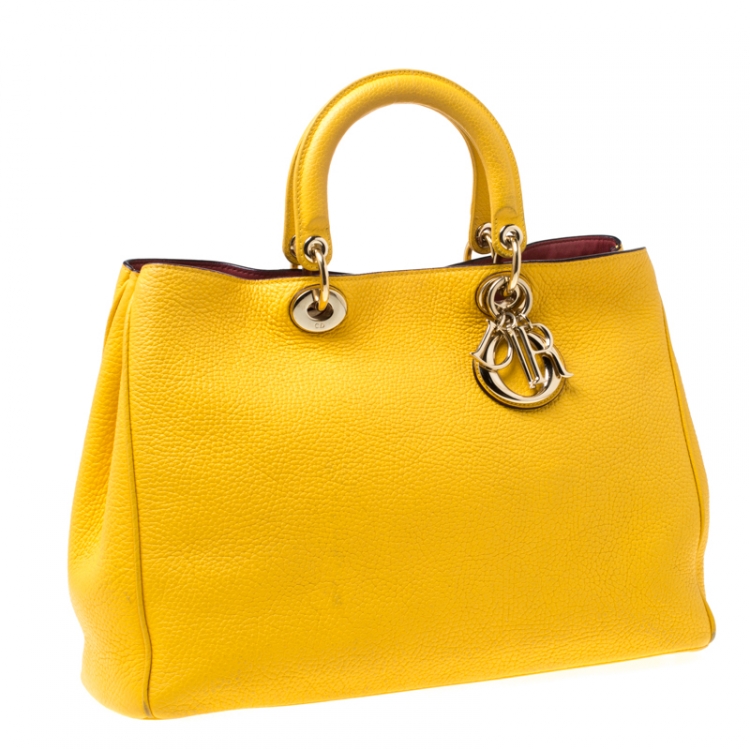 Pre Owned Dior Yellow Leather Large Diorissimo Shopper Tote