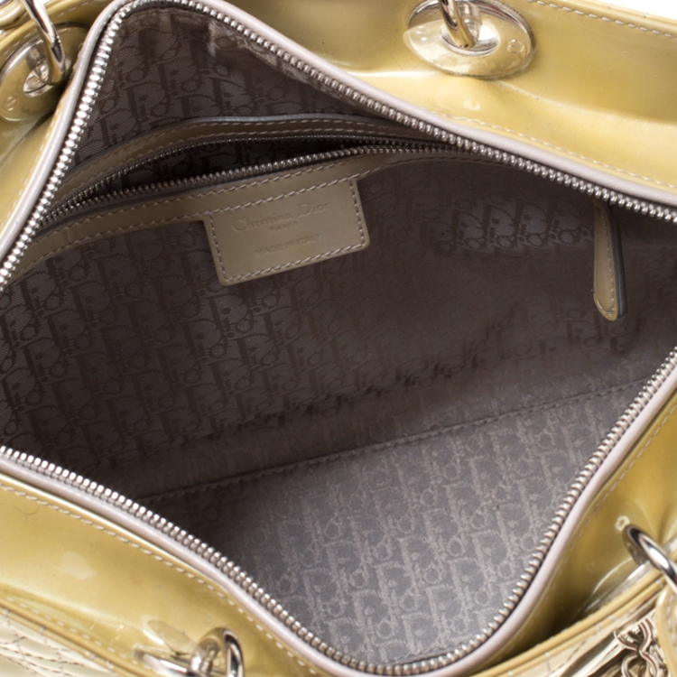 Pre Owned Dior Olive Green Patent Leather Large Lady Dior Tote