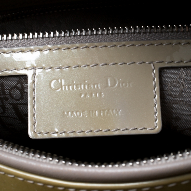 Pre Owned Dior Olive Green Patent Leather Large Lady Dior Tote