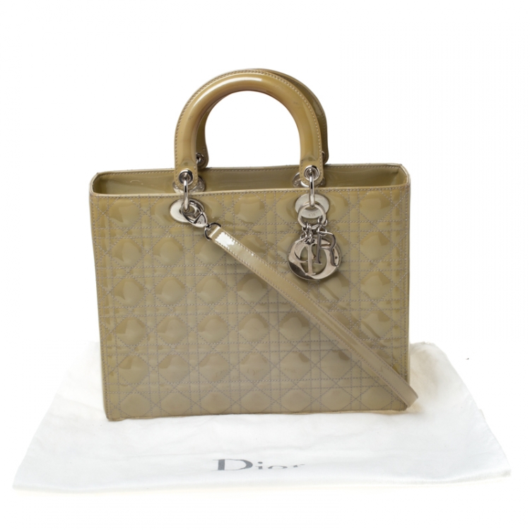 Pre Owned Dior Olive Green Patent Leather Large Lady Dior Tote
