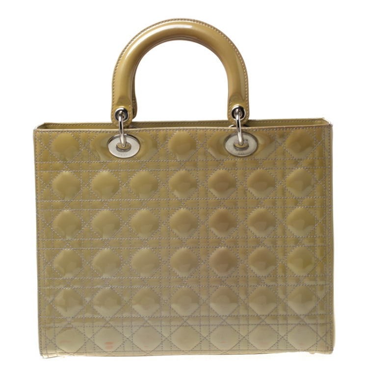 Pre Owned Dior Olive Green Patent Leather Large Lady Dior Tote