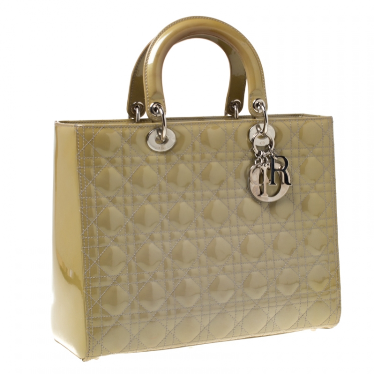 Pre Owned Dior Olive Green Patent Leather Large Lady Dior Tote