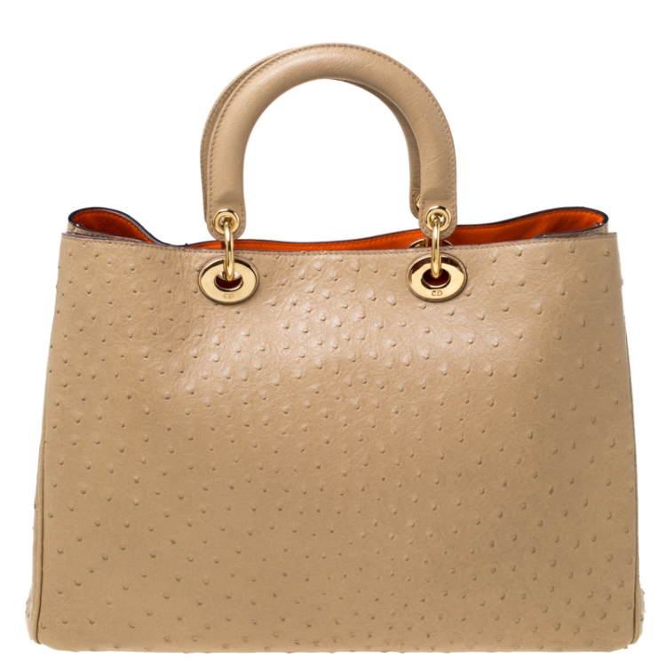 مملوكة مسبقًا Dior Beige Ostrich Large Diorissimo Tote